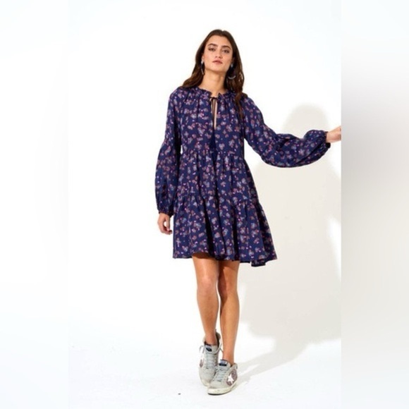 Oliphant Balloon Sleeve Dress Leopard Navy Size Small - Picture 4 of 11